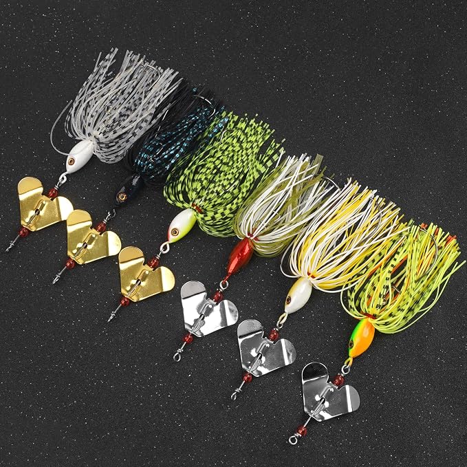 Spinnerbait Fishing Lures Kit Set, 6pcs Bass Fishing Buzzbait Multicolor Bass Trout Salmon Metal Spinner Baits Swim Jigs Freshwater Saltwater Fishing