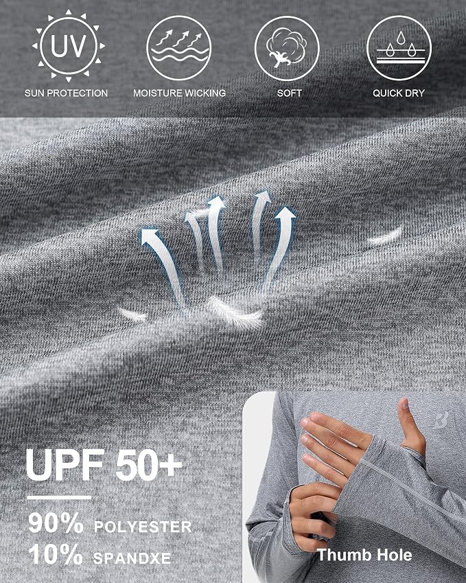 Roadbox Mens UPF 50+ Fishing Shirts, Long Sleeve UV Sun Hoodie, Hiking Running Swim Athletic Workout Shirt