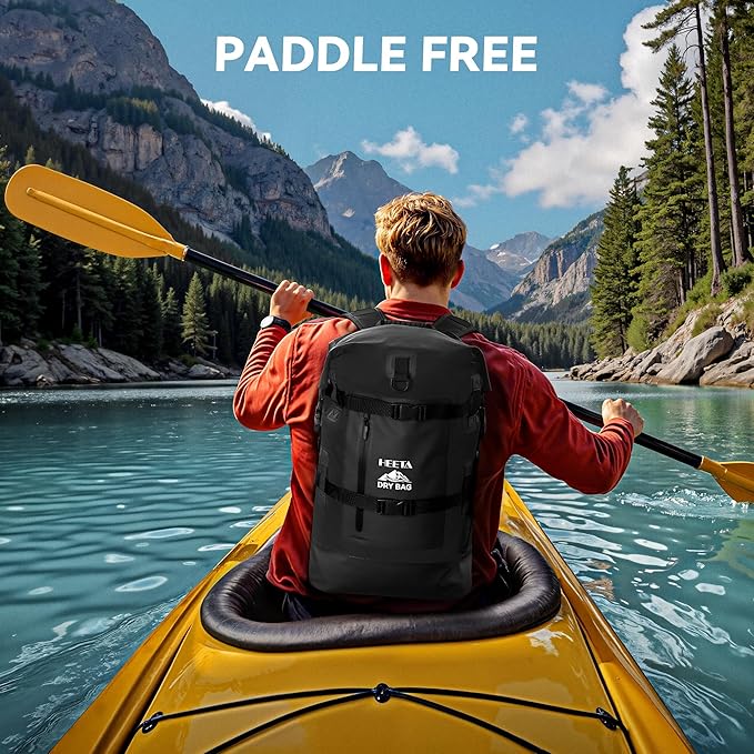 HEETA Dry Bags Waterproof Backpack 40L for Men & Women, Roll Top Heavy Duty Cushioned Hiking Backpack for Kayaking Boating Paddle Boarding Fishing Travel Camping Beach Vacation Cruise Ship Essentials