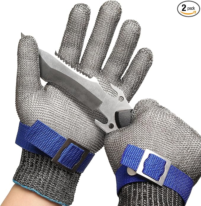 Schwer SlicePro ANSI A9 Cut Resistant Glove PR1706, Stainless Steel Mesh Metal Glove, Food Grade for Kitchen Cooking, Butcher Meat Cutting, Oyster Shucking, Mandoline, Fishing, (M, 1 Pair)