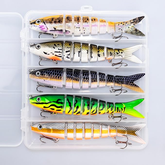Bass Fishing Lures, Jointed Swimbait Glide Bait for Bass, Trout & Pike – Lifelike Fishing Lure with 3D Eyes, Built-in Rattle Chamber, Triple Hook – Realistic Fishing Lures for Freshwater & Saltwater