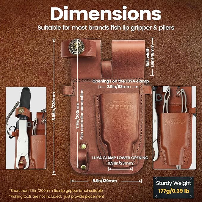 Fishing Pliers Holster with Retractable Lanyard, Universal Fit for Most Sea Fishing & Wild River Lure Tongs Leather Accessories