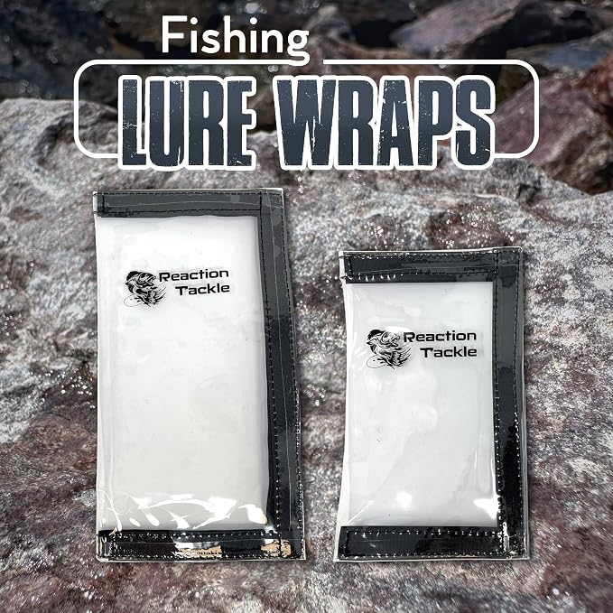 Reaction Tackle Fishing Lure Wraps or Lure Covers, Clear Fishing Hook Covers to Keep Hooks Safe, PVC Keeper in 2 Sizes 5 Packs or 10 Packs