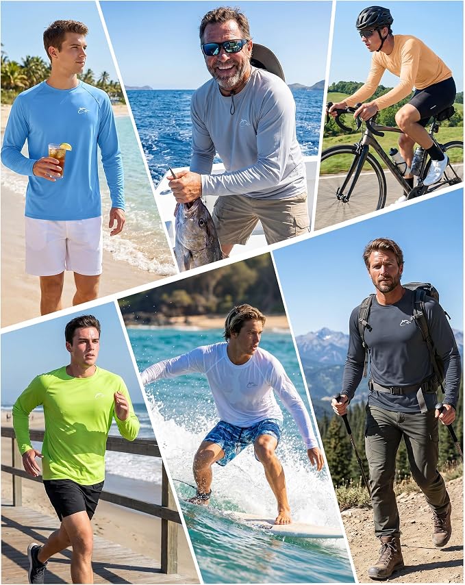 FISHEAL Men's Long Sleeve Fishing Shirts, UPF 50+ Camo Sun Protection Rash Guard, UV Shirt for Swimming Hunting Outdoor