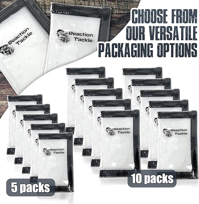 Reaction Tackle Fishing Lure Wraps or Lure Covers, Clear Fishing Hook Covers to Keep Hooks Safe, PVC Keeper in 2 Sizes 5 Packs or 10 Packs