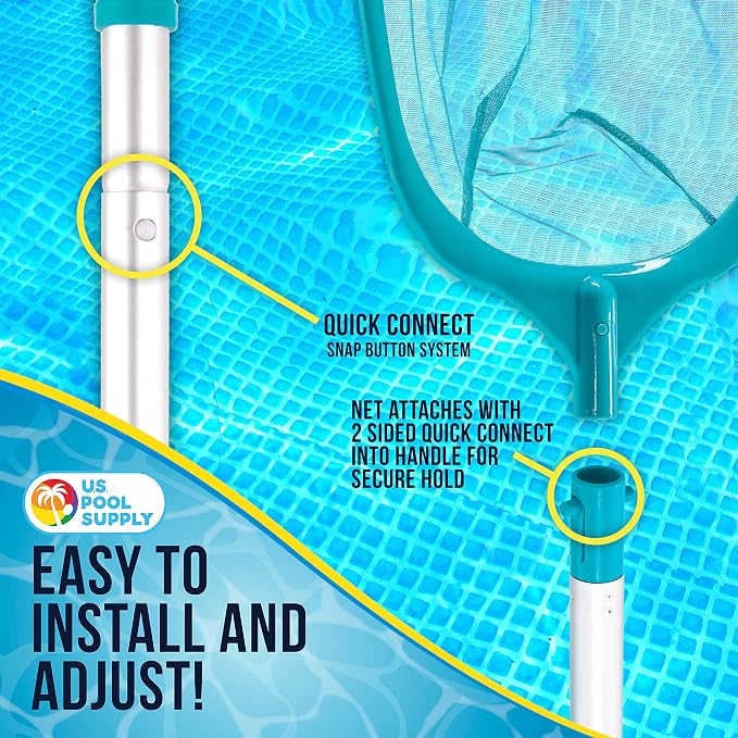 U.S. Pool Supply Swimming Pool 5 Foot Leaf Skimmer Net with 4 Aluminum Pole Sections - 6" Deep Ultra Fine Mesh Netting Bag Basket for Fast Cleaning of The Finest Debris - 60" Long, Clean Spas, Ponds
