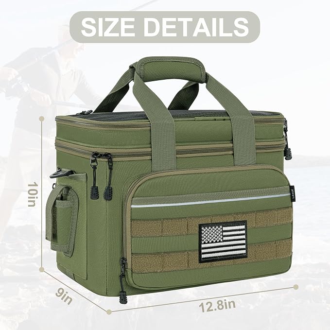 Fishing Tackle Bags, 19L Waterproof Tackle Box Organizer Shoulder Storge for Saltwater & Freshwater Fly Fishing Gear and Equipment, holds 3400-3600 Size Tackle Boxes (Bag Only, Green)