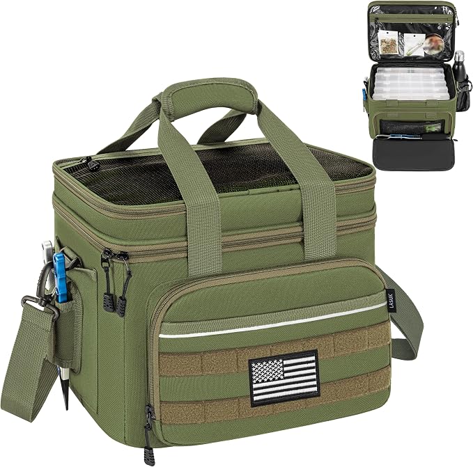 Fishing Tackle Bags, 19L Waterproof Tackle Box Organizer Shoulder Storge for Saltwater & Freshwater Fly Fishing Gear and Equipment, holds 3400-3600 Size Tackle Boxes (Bag Only, Green)