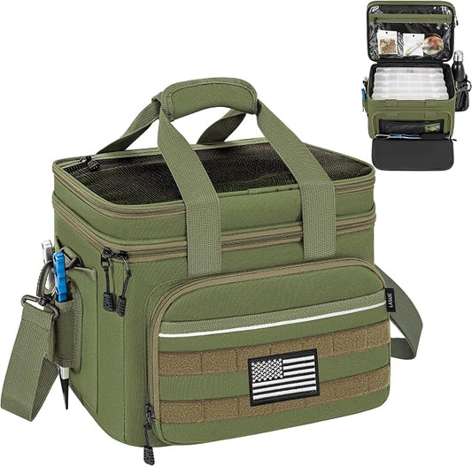 Fishing Tackle Bags, 19L Waterproof Tackle Box Organizer Shoulder Storge for Saltwater & Freshwater Fly Fishing Gear and Equipment, holds 3400-3600 Size Tackle Boxes (Bag Only, Green)