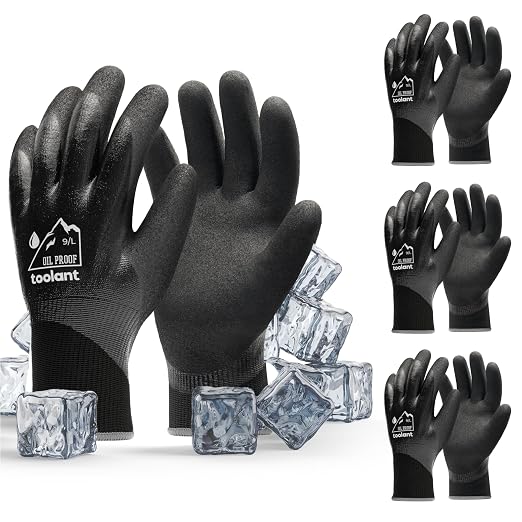 toolant Waterproof Gloves Bulk Pack for Men and Women, 3 Pairs, Freezer Gloves with Grip, Double Nitrile Dipped for Extreme Oil Repellent, for Construction, Mechanics, Mining, Plumbing, Black, Large