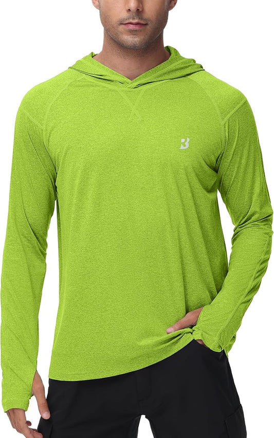 Roadbox Mens UPF 50+ Fishing Shirts, Long Sleeve UV Sun Hoodie, Hiking Running Swim Athletic Workout Shirt