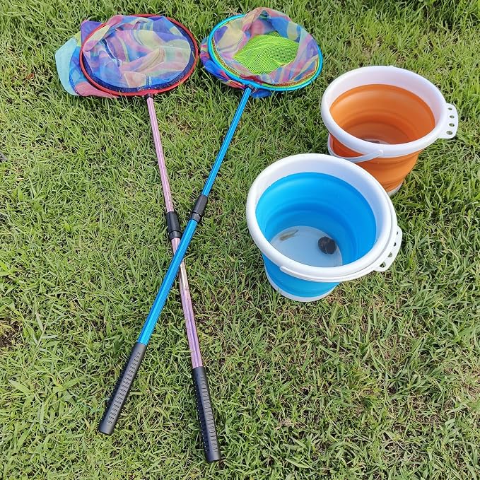 Fishing Nets with Bucket Fishing Retractable Landing Net Lightweight Aluminum Pole with Non-Slip Handle for Catch and Release and Release Frogs Butterfly Youth Outdoor