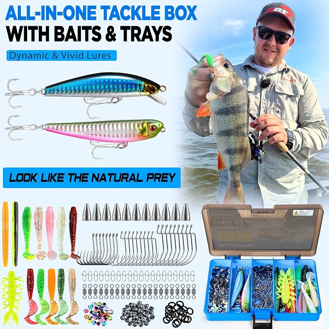 PLUSINNO Fishing Gear,Full Fishing Pole kit Include Fishing Rod and Reel Combo, Tackle Box with Fishing Lures, Fishing Accessories, Fishing Pliers,Fishing Gifts for Men with Fishing Tool Kit
