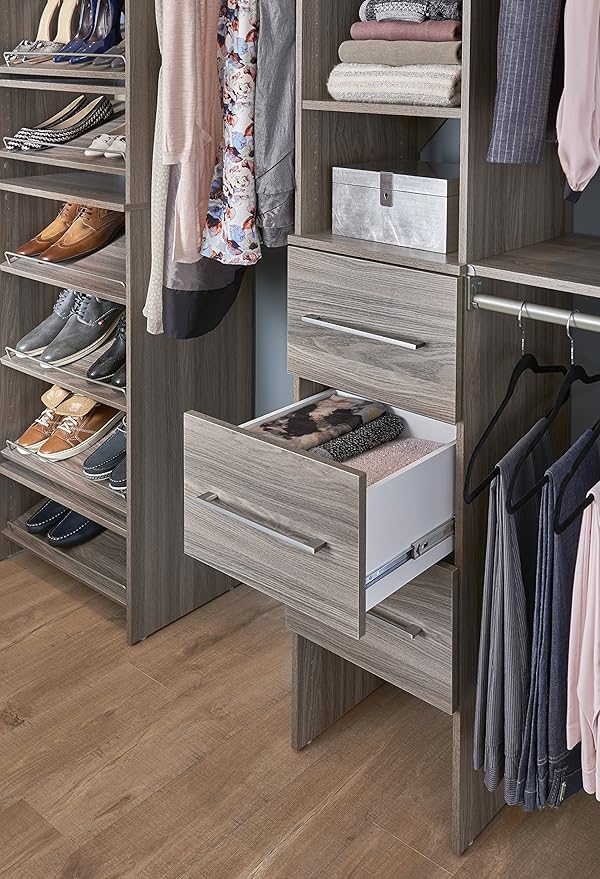 ClosetMaid SuiteSymphony Wood Closet Drawer, Add On Accessory, Modern Style, for Storage, Closet, Clothes, 16” x 10” Size for 16 in. Units, Natural Gray/Satin Nickel