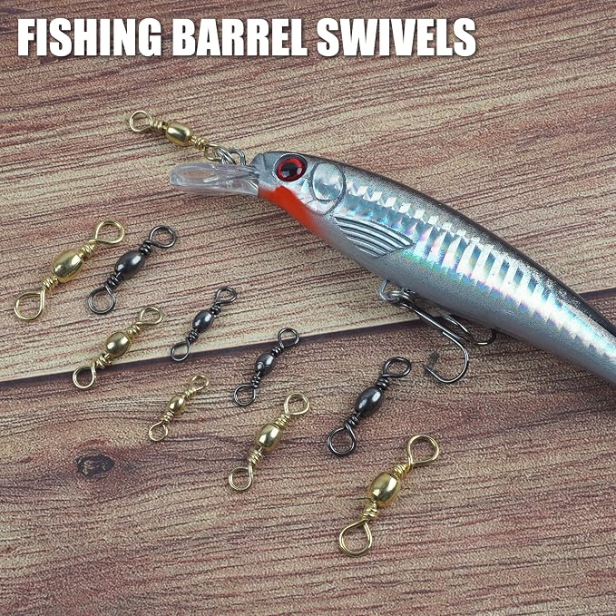 Fishing Barrel Snap Swivels, Stainless Steel Snap Swivels Fishing Tackle Rolling Barrel Swivel with Safety Snap Connector for Saltwater Freshwater
