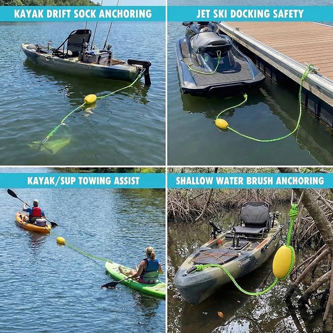 Obcursco Kayak Tow Line,Drift Sock Anchor Rope for Fishing Boat,Buoy Float Docks for Lake Jet Ski Boat Accessories (12-20FT)