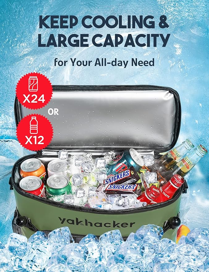 Yakhacker Kayak Cooler, Waterproof Seat Back Cooler for Kayaks with Lawn-Chair Style Seats, Kayak Accessories Cooler Bag, Portable Ice Chest Cooler for Kayaking, Travel, Lunch, Beaches &Trips