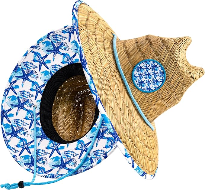 grinderPUNCH Lifeguard Hat Mens Straw Sun Hat for Outdoor American Flag USA Patriotic Straw Beach Fishing Straw Hat for Men