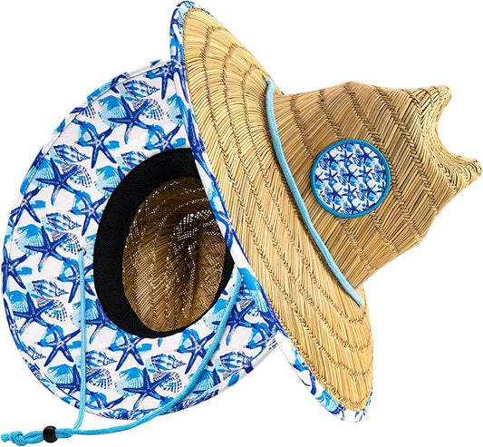 grinderPUNCH Lifeguard Hat Mens Straw Sun Hat for Outdoor American Flag USA Patriotic Straw Beach Fishing Straw Hat for Men