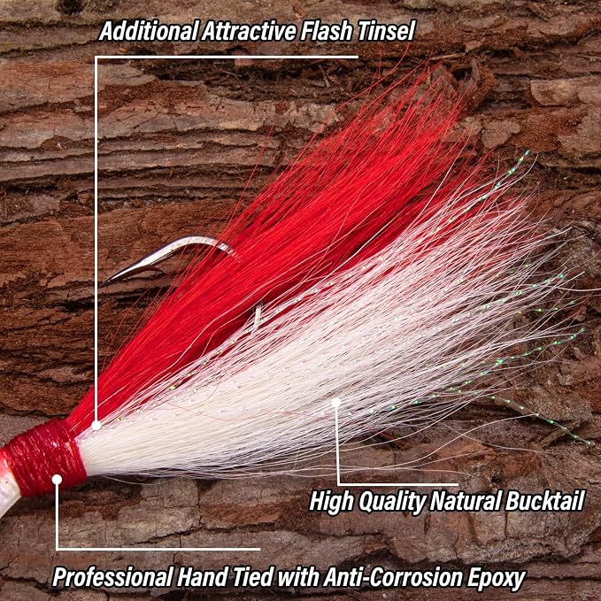 Alwonder 5-Pack Bucktail Jigs Hair Jigs Saltwater Freshwater Fishing Bucktail Lures Surf Fishing Jig Heads White Luminous Chartreuse Swimbait Jig for Bass Flounder Striper Bluefish Halibut Redfish