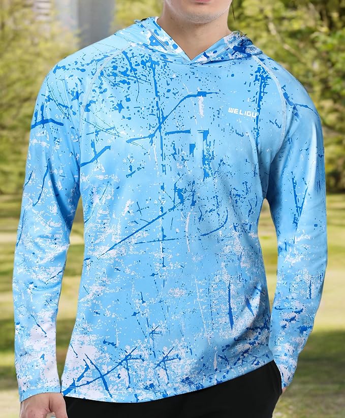 Men's UPF 50+ Sun Protection Hoodie Shirt Long Sleeve SPF Fishing Outdoor UV Hiking Lightweight Shirts