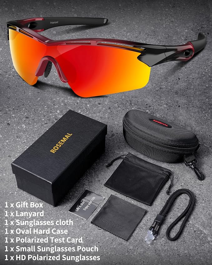 Rosemal Sports Sunglasses Polarized Cycling Sunglasses Running Driving Fishing Hiking for Men Women UV400 TAC TR90
