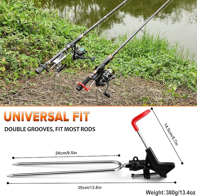 PLUSINNO Fishing Rod Holders - Upgraded 360 Degree Adjustable Fishing Pole Stand Equipment for Bank, Beach, Gift for Men