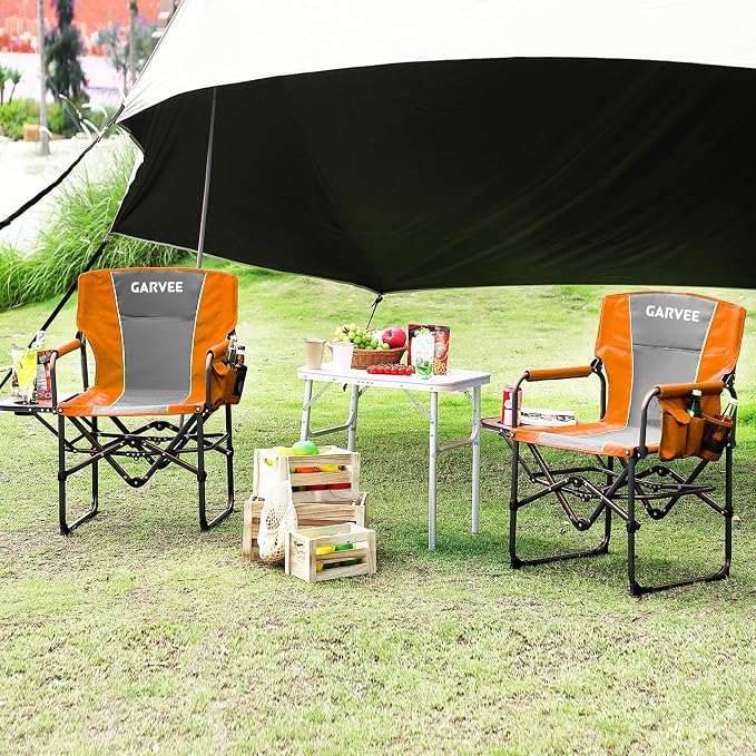 Oversized Camping Directors Chair, Portable Folding Lawn Chairs for Adults Heavy Duty with Side Table, Outdoor Foldable Camp Chair with Pocket for Beach, Fishing, Picnic, Outdoor Foldable Camp Chair