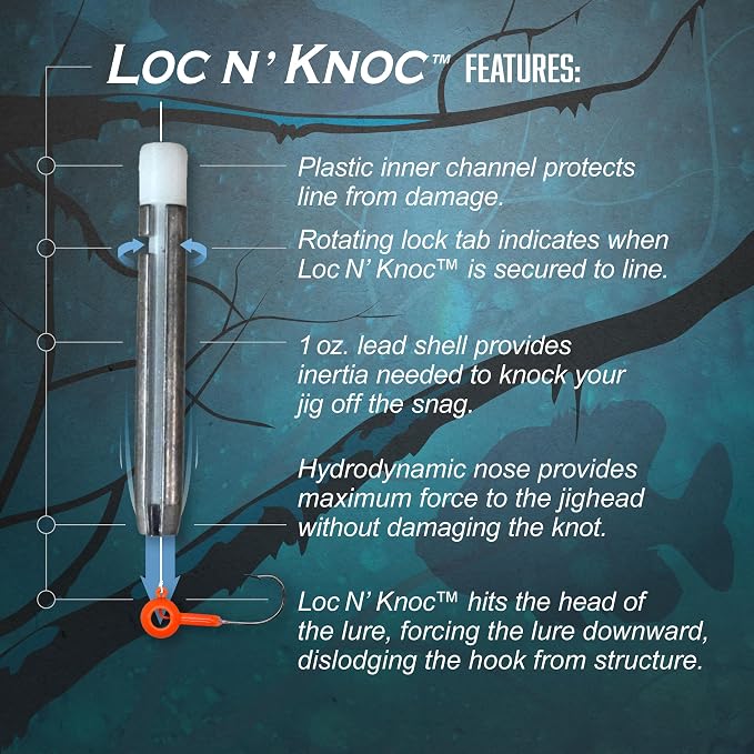 Loc N Knoc Fishing Lure Retriever Tool for Fishing Lures and Baits, Easily Frees Any Snagged Lure, Pack of 3