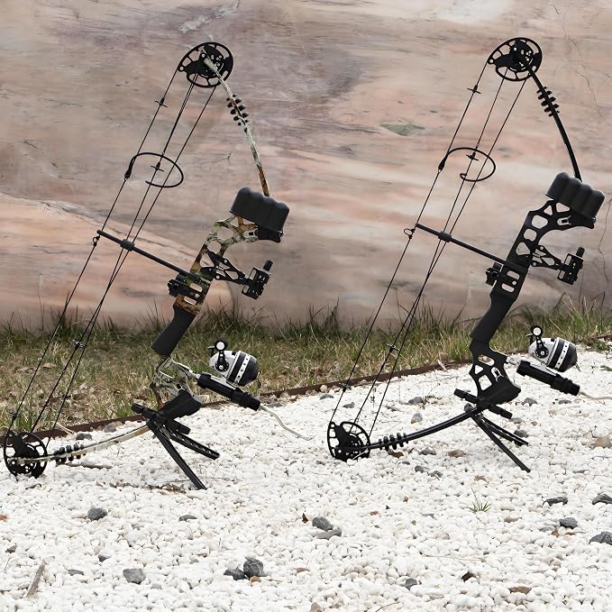 Bow Fishing Combo Kit 20-70 LBS Hunting Compound Bow Fishing Bow Set with Bowfishing Arrow and Fishing Reel for Bowfishing Archery Hunting Left & Right Handed Black