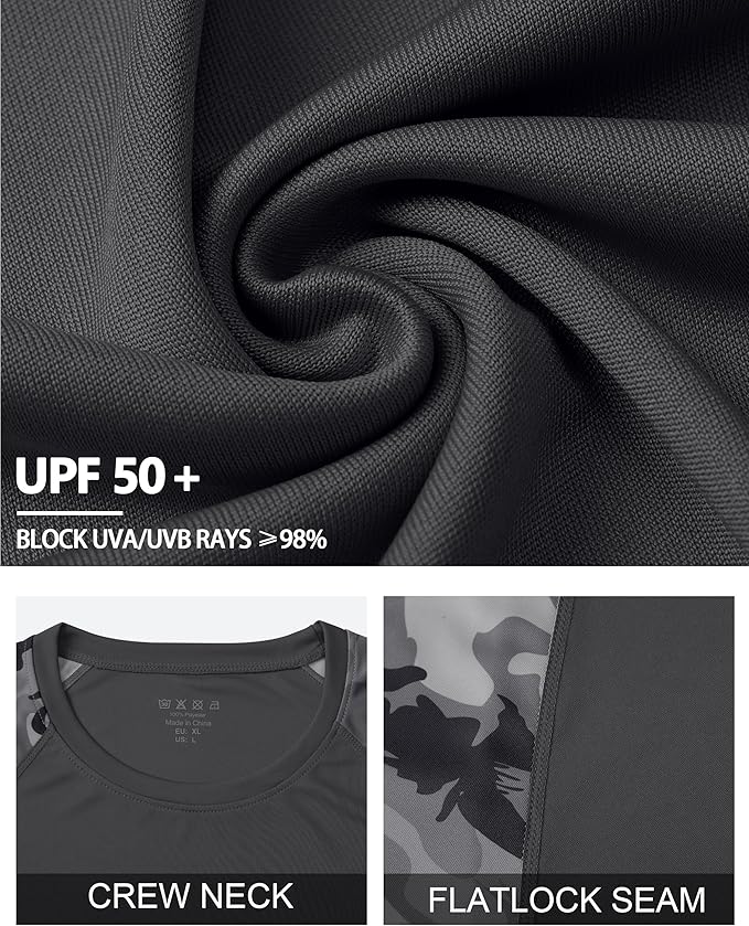 FISHEAL Men's Long Sleeve Fishing Shirts, UPF 50+ Camo Sun Protection Rash Guard, UV Shirt for Swimming Hunting Outdoor