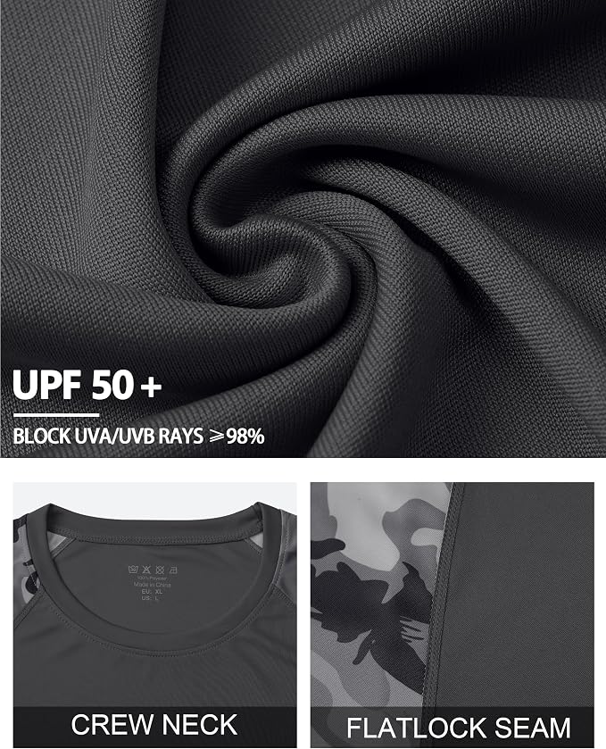FISHEAL Men's Long Sleeve Fishing Shirts, UPF 50+ Camo Sun Protection Rash Guard, UV Shirt for Swimming Hunting Outdoor