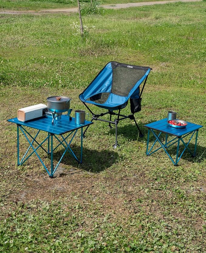 iClimb Ultralight Compact Camping Folding Beach Chair with Anti-Sinking Large Feet and Back Support Webbing (Blue - Square Frame)