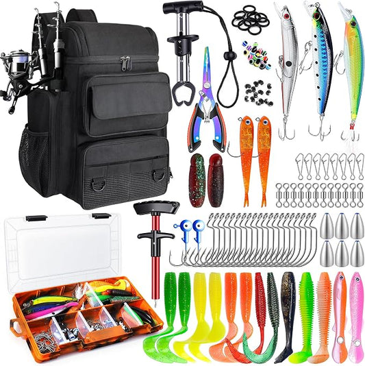 Fishing Backpack with Tackle Boxes,45L Large Waterproof Fishing Bag with Fishing Gear,Fishing Gifts for Men Women,Gear Combo Kit,Black