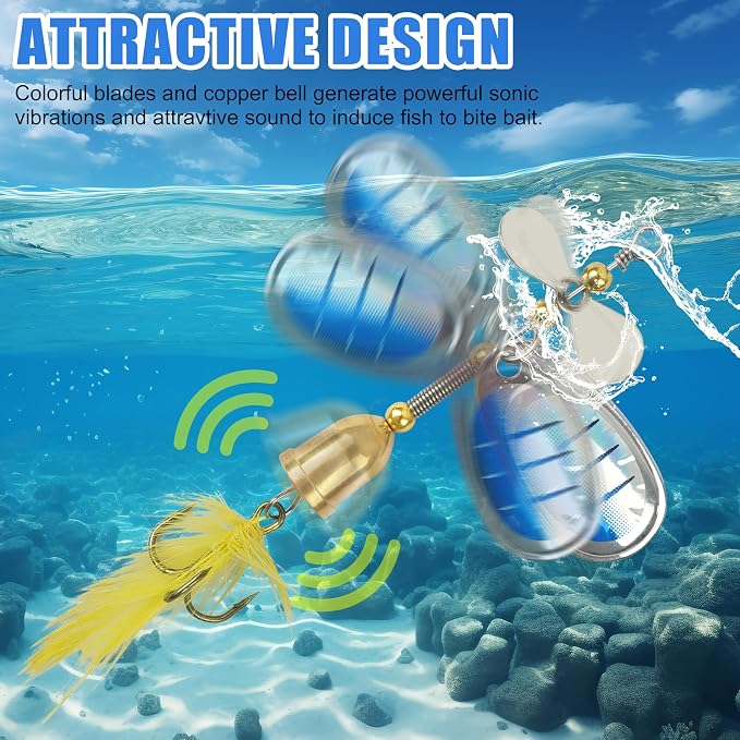 Fishing Lures Spinnerbait Kit Rooster Bait Tail Fishing Lures Inline Spinner Baits Bass Salmon Trout Spoon Hard Metal Spinnerbaits for Saltwater Freshwater