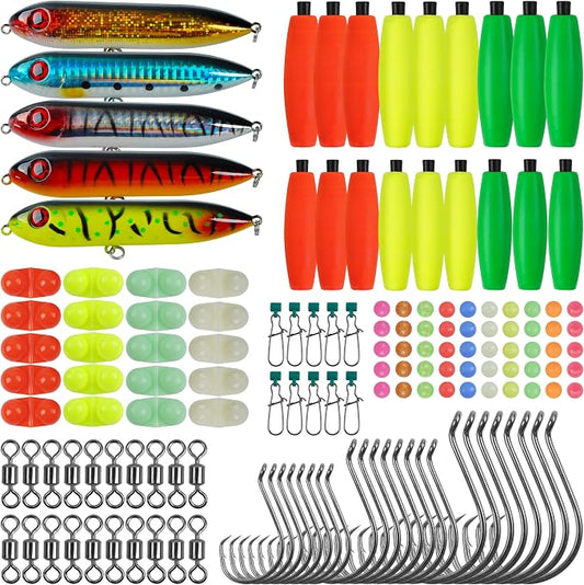 Catfishing Tackle Making Kit Catfish Rig Accessories, 110/148pcs Santee Rig Catfishing Tackle with Catfish Floats Catfish Rattles Peg Floats Hooks Swivels Sinker Slides Catfishing Equipment