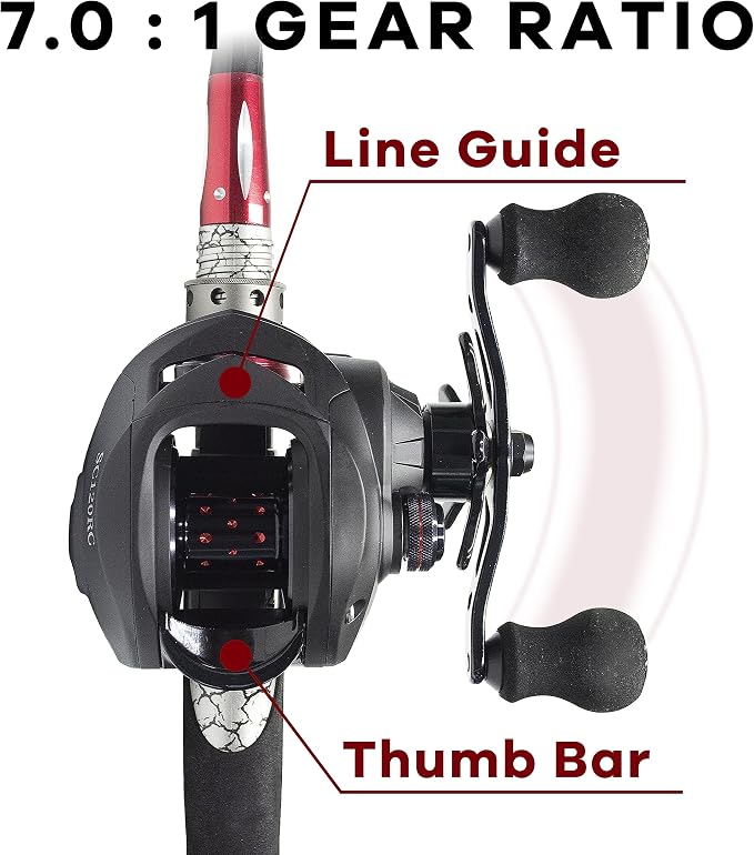 FISHDROPS Baitcaster Reels, 9+1BB, CNC Aluminum Spool, Magnetic Brake System Bait Caster Reel High Speed Gear Ratio 7.0:1 Ultra Smooth Low Profile Baitcasting Fishing Reel