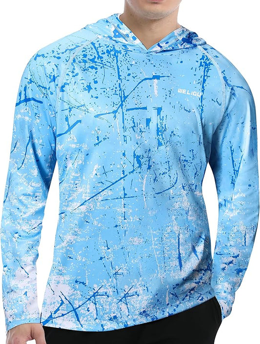 Men's UPF 50+ Sun Protection Hoodie Shirt Long Sleeve SPF Fishing Outdoor UV Hiking Lightweight Shirts