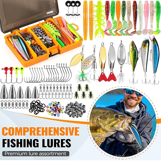 PLUSINNO Fishing Gear - Telescopic Fishing Rod and Reel Combo with Tackle Box, Collapsible Rod and Lures Box, Travel Fish Pole Starter Kit, Fishing Accessories Tackle Lure Kit Gifts for Men Bass Trout