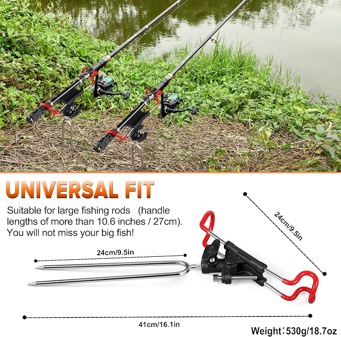 PLUSINNO Fishing Rod Holders - Upgraded 360 Degree Adjustable Fishing Pole Stand Equipment for Bank, Beach, Gift for Men