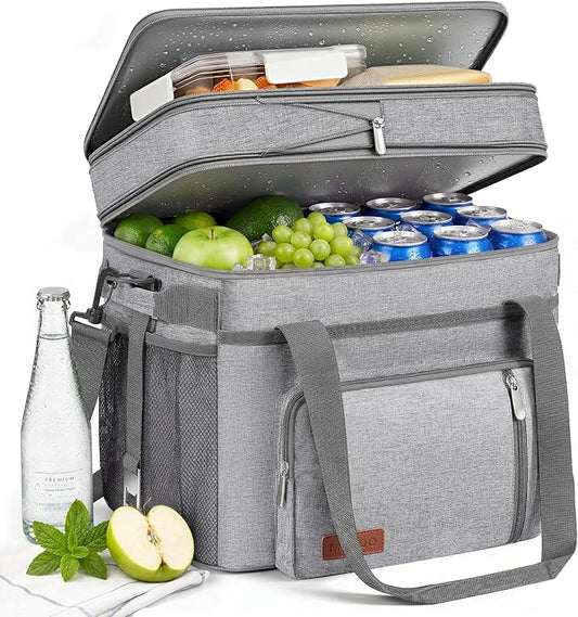 MIYCOO Cooler Bag Double Deck - 60 Can Leakproof Insulated Portable Soft Lunch Cooler, Extra Large Expandable Ice Chest Cooler for Beach, Picnic, Camping, Shopping (Gray)