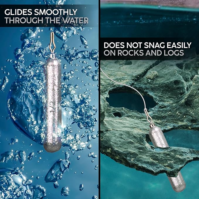 Reaction Tackle Lead Drop Shot Weights for Bass Fishing - Freshwater & Saltwater - Skinny Pencil Shaped Sinkers for Drop Shot Rig