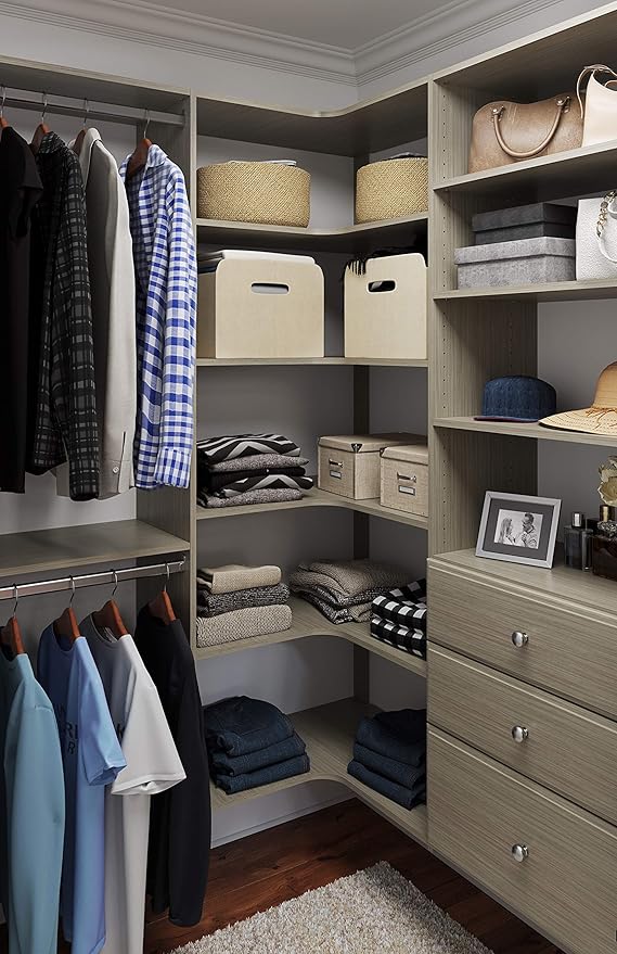Easy Track PH43-CG Ultimate Corner Wood Kit Closet Organizer in Weathered Grey with Chrome Hardware