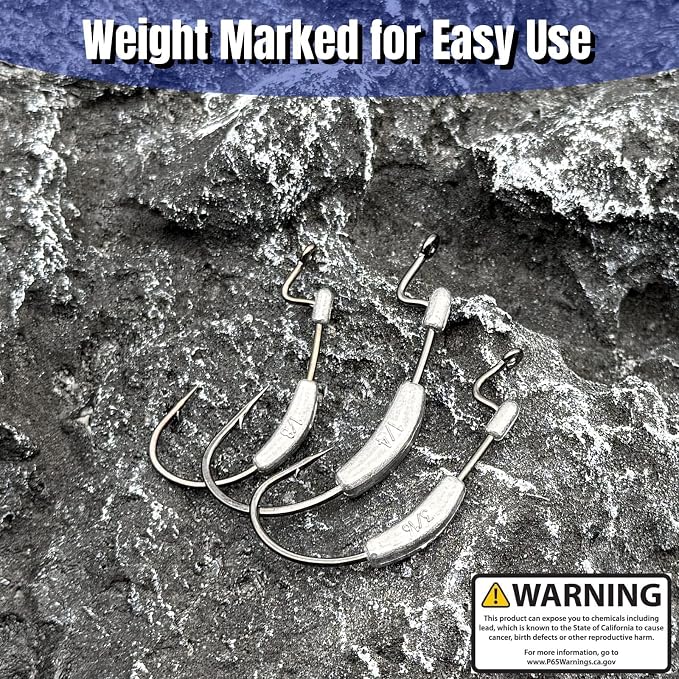 20Pcs Weighted Bass Fishing Hooks Set, Customized Swimbait Hooks Wide Gap Weedless Worm Fish Hook with Molded Bait Keeper 1/0 2/0 3/0 4/0