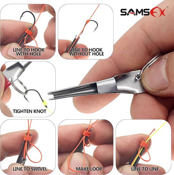 SAMSFX 5PCS Fishing Tool Kit, Knot Tying Tool, Hook Sharpener, Split Rings Opener, Upper Bait Aid Tools and Fly Fishing Retractors, Fishing Gifts for Men