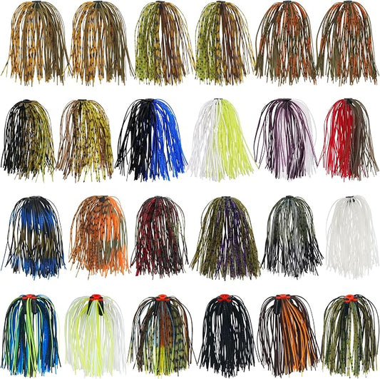 Silicone Jig Skirts Spinnerbait Skirts Replacement 12/24 Bundles DIY Bass Fishing Jigs Lure Skirts for Spinner Bait Buzzbaits Squid Jig Spoon Blade Fly Tying Material