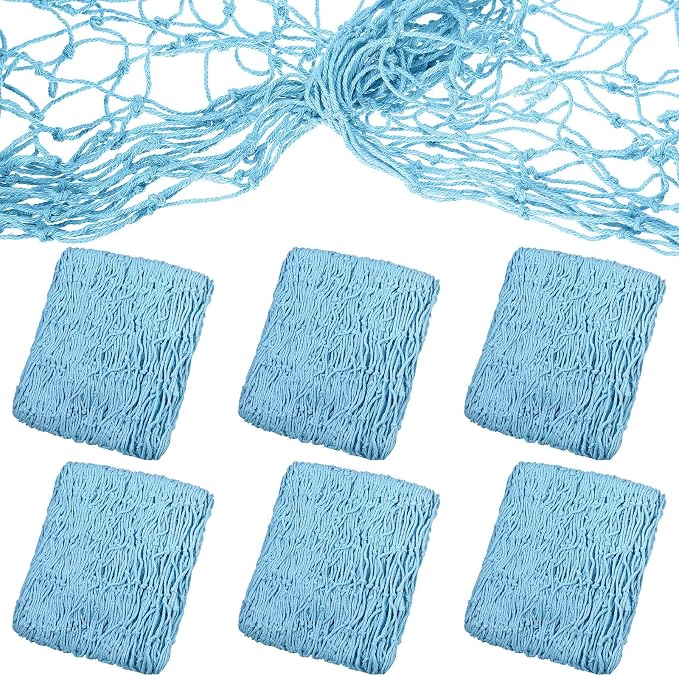 6 Pack Natural Fish Net Decorative Cotton Fishnet for Pirate, Mermaid, Nautical, Hawaii Luau, Ocean Themed Wall Hanging Beach Bash Decoration Supplies (Turquoise)