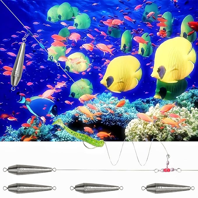 10PCS Fishing Weights, Inline Trolling Bullet Sinkers Double Ring Torpedo Fishing Weights Lead Drop Shot Fishing Weight Sinkers - 20g-50g