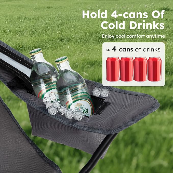 ALPHA CAMP 2-Pack Camping Chair with Cooler Bag, Heavy Duty 250lbs Capacity Folding Chair with Lumbar Support & Side Pocket, Portable Quad Chairs for Beach Fishing Tailgating & Sideline Sport