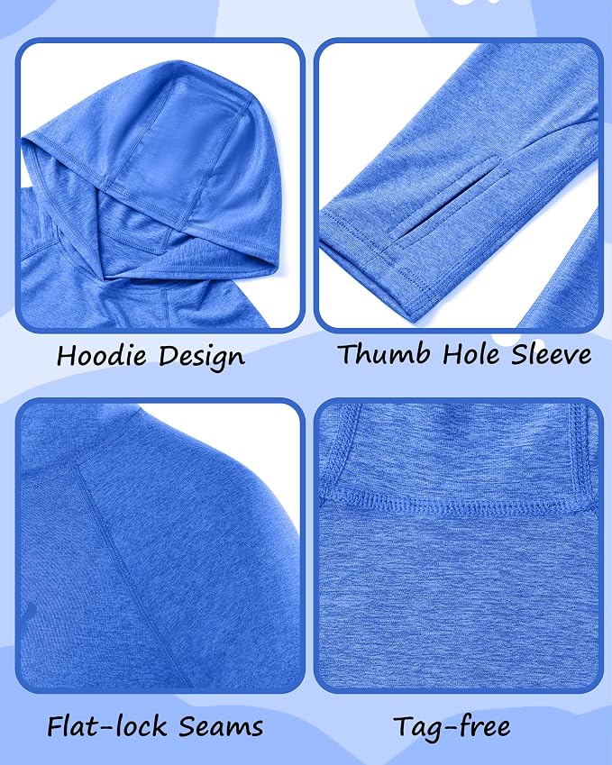 Roadbox Boys Rash Guard Hooded Fishing Shirt, Kids UPF 50+ Long Sleeve Sun Hoodie, Youth UV Protection Beach Swim Shirts